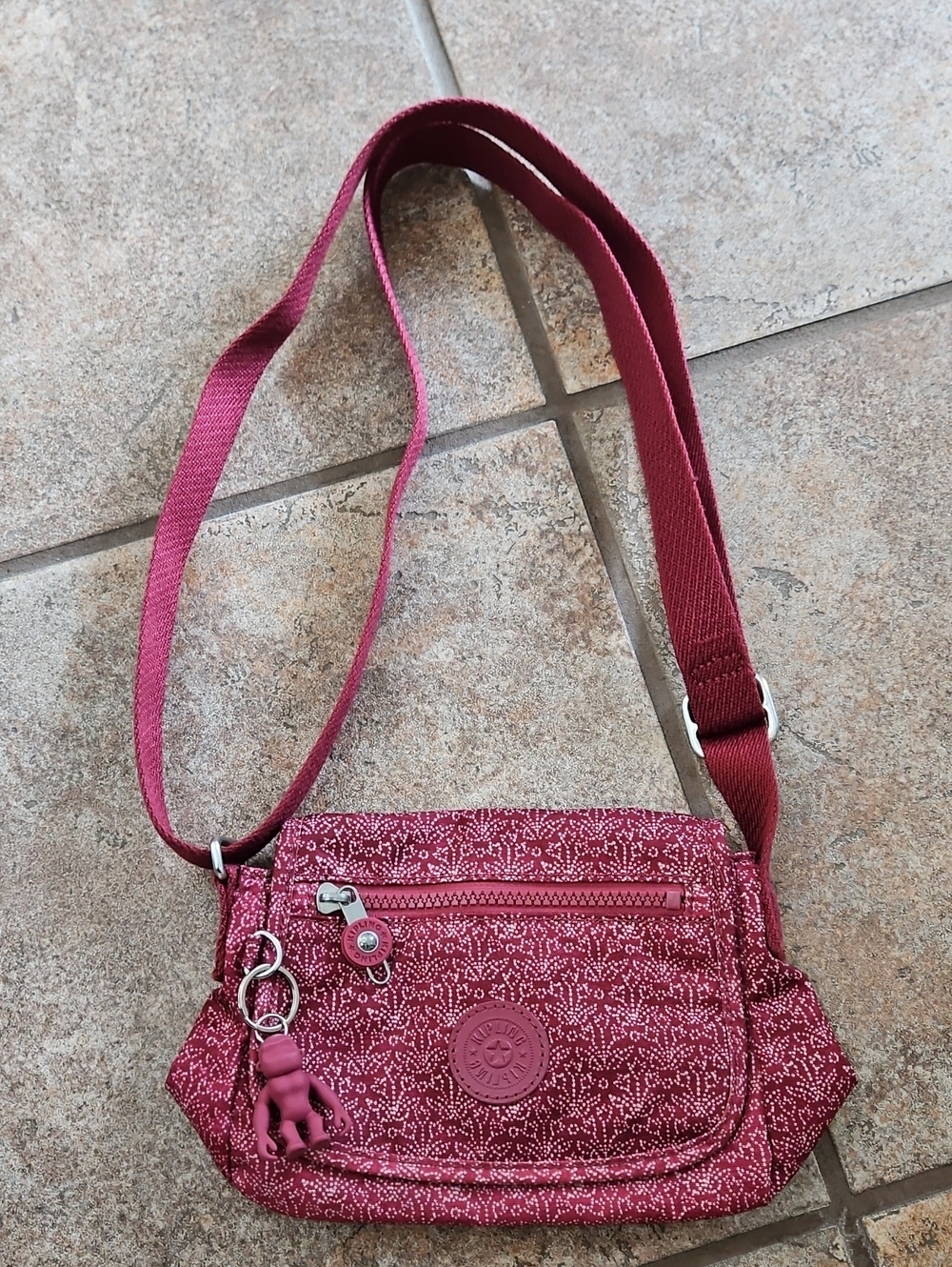 Kipling Small Crossbody Bag in Burgundy Floral Print